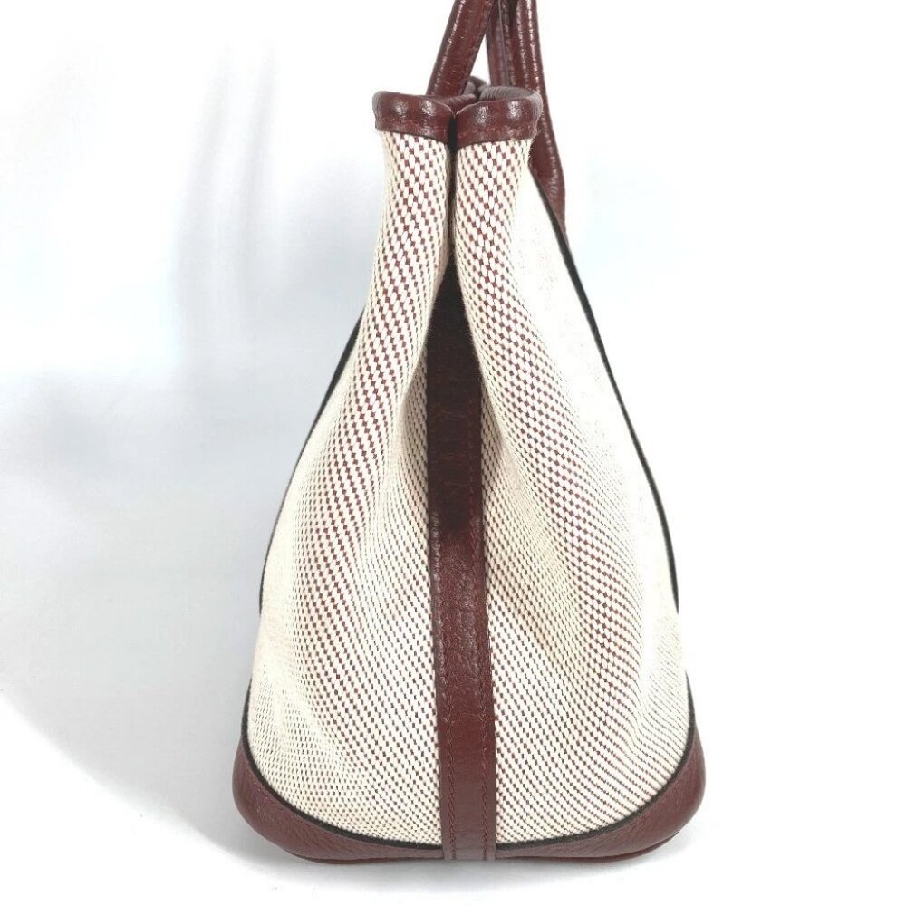 HERMES Garden Party TPM Tote Bag Hand Bag Toile H / Leather wine-red/Beige - Picture 6 of 16